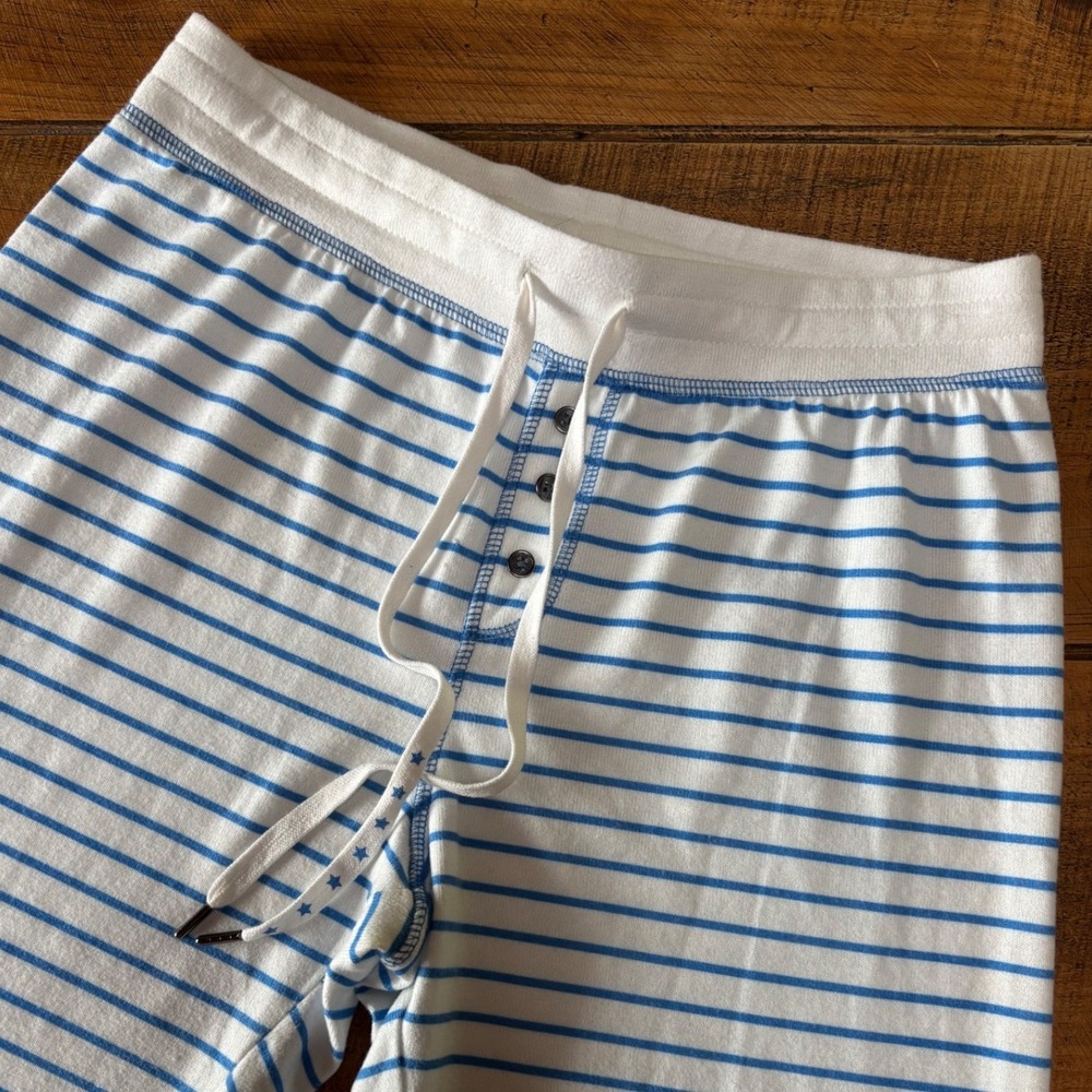 PJ Salvage Womens White Blue Striped Pajama Pants Soft Drawstring Joggers Small